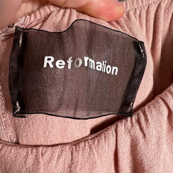 Reformation Blush Pink Verbena Ruffled Off the Shoulder Maxi Gown Dress Size 10 - Picture 4 of 12